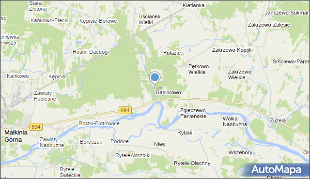 mapa Gąsiorowo, Gąsiorowo gmina Zaręby Kościelne na mapie Targeo